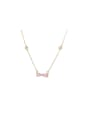 thumb Brass Cubic Zirconia Pink Bowknot Dainty Necklace 0