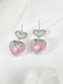 thumb Brass Cubic Zirconia Pink Heart Cute Stud Earring 1