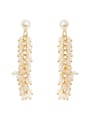 thumb Brass bead tassel Dainty long Clip Trend Korean Fashion Earring 0