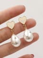 thumb Brass Imitation Pearl Enamel Heart Minimalist Drop Trend Korean Fashion Earring 1