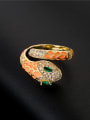 thumb Brass Enamel Cubic Zirconia Snake Vintage Band Ring 2