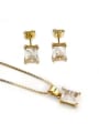 thumb Brass Rectangle  Cubic Zirconia Earring and Necklace Set 1