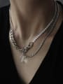 thumb Brass Freshwater Pearl Geometric Chain Vintage Multi Strand Necklace 2