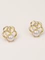 thumb Brass Imitation Pearl Flower Vintage Stud Trend Korean Fashion Earring 3