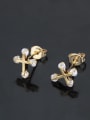 thumb Brass Cubic Zirconia Cross Minimalist Stud Earring 2