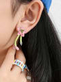 thumb Brass Multi Color Enamel Flower Cute Stud Earring 1