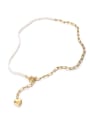 thumb Brass Imitation Pearl Heart Minimalist Lariat Necklace 0