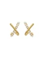 thumb Brass Cubic Zirconia Cross Minimalist Stud Earring 0