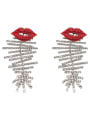 thumb Alloy Rhinestone Mouth Statement Chandelier Earring 0