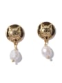thumb Brass Imitation Pearl Cat Cute Drop Earring 0