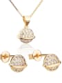 thumb Brass Ball  Cubic Zirconia Earring and Necklace Set 0