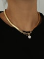 thumb Brass Imitation Pearl Snake Chain Hip Hop Necklace 2