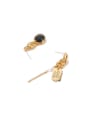 thumb Brass Imitation Pearl Asymmetric Geometric Tassel Vintage Huggie Earring 3