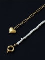 thumb Brass Imitation Pearl Heart Vintage Tassel  Necklace 1
