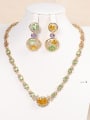 thumb Brass Cubic Zirconia Luxury Flower Earring and Necklace Set 0