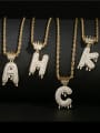 thumb Brass Cubic Zirconia Crown Hip Hop Letter Pendant Necklace 2