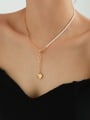 thumb Brass Imitation Pearl Heart Minimalist Lariat Necklace 1