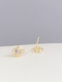 thumb Brass Cubic Zirconia Flower Minimalist Stud Earring Set 2