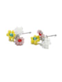 thumb 925 Sterling Silver Glass Crystal Beads Flower Cute Stud Earring 0