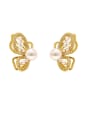 thumb Brass Imitation Pearl Butterfly Trend Stud Earring 0