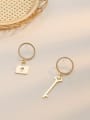 thumb Copper Minimalist Asymmetric key lock Drop Trend Korean Fashion Earring 2