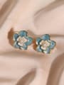 thumb Brass Imitation Pearl Enamel Flower Vintage Clip Earring 3