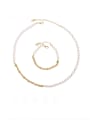 thumb Brass Imitation Pearl Minimalist Geometric  Bracelet and Necklace Set 0