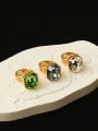 thumb Brass Glass Stone Square Minimalist Single Earring(Single -Only One) 0
