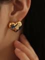 thumb Brass Enamel Heart Vintage Earring 2
