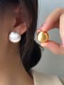 thumb Brass Smooth Round Ball Minimalist Clip Earring 1