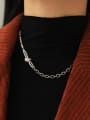 thumb Brass Freshwater Pearl Geometric Vintage  Hollow Chain Necklace 1