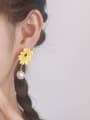 thumb Alloy Imitation Pearl Enamel Flower Cute Stud Earring 1