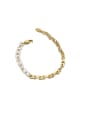 thumb Brass Imitation Pearl Geometric Minimalist Asymmetrical Chain Strand Bracelet 0