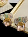 thumb Brass Cubic Zirconia Pink Bowknot Vintage Stud Earring 1