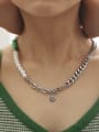 thumb Titanium Steel Imitation Pearl Geometric Chain Vintage Beaded Necklace 0