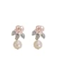 thumb Brass Imitation Pearl Flower Cute Stud Earring 0