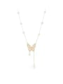 thumb Brass Cubic Zirconia Butterfly  Dainty Lariat Necklace 0