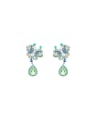 thumb Brass Cubic Zirconia Green Flower Luxury Stud Earring 0