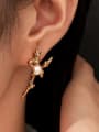 thumb Brass Freshwater Pearl Tree Vintage Stud Earring 1