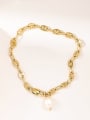 thumb Brass Imitation Pearl Geometric Vintage Hollow Chain Link Bracelet 3