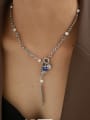 thumb Brass Cubic Zirconia Rosary Vintage Tassel Necklace 2