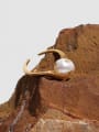 thumb Brass Freshwater Pearl Irregular Minimalist Band Ring 0