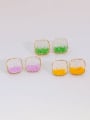 thumb Brass Synthetic Crystal Square Minimalist Stud Earring 0