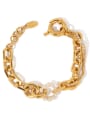 thumb Brass Freshwater Pearl Geometric Vintage Link Bracelet 0