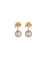 thumb Brass Imitation Pearl Flower Dainty Stud Earring 0
