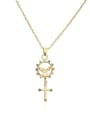 thumb Brass Cubic Zirconia Key Vintage Cross Pendant Necklace 0