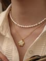 thumb Brass Freshwater Pearl Flower Vintage Necklace 1