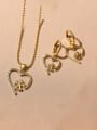 thumb Brass Cubic Zirconia Hip Hop Hollow Heart Earring and Necklace Set 0