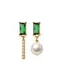 thumb Brass Imitation Pearl Green Geometric Dainty Stud Earring 0