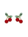 thumb Brass Cubic Zirconia Enamel Friut Cherry Trend Stud Earring 0